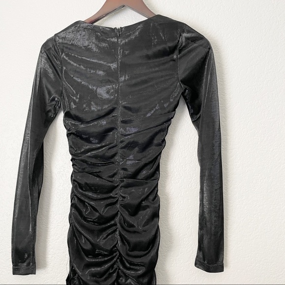 NWT LULU’S Black Metallic Cutout Long Sleeve Ruched Mini Dress X-Small - Picture 7 of 8